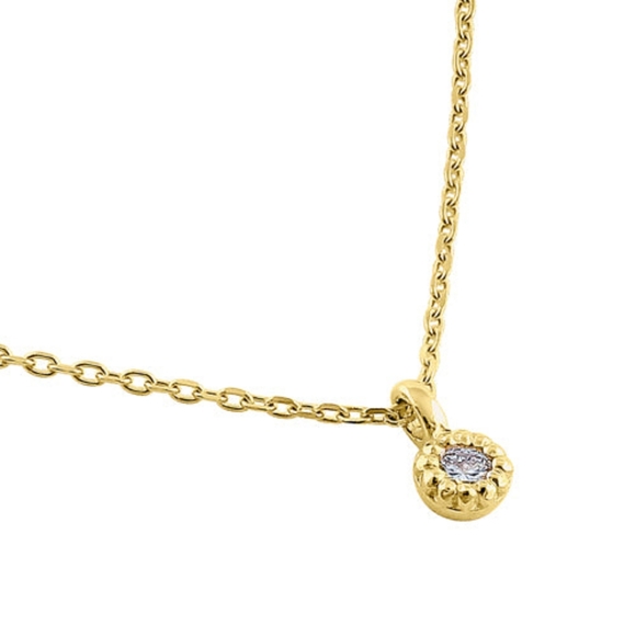 Solid 14K Yellow Gold Small Round Charm Diamond Necklace - Picture 1 of 5